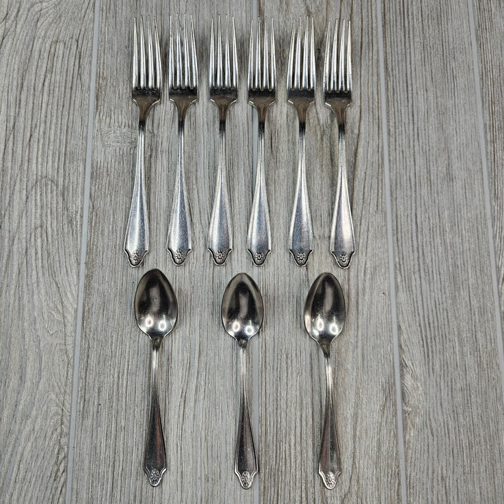 Oneida Georgian 1912 Silverplate Forks Spoons Flatware Set‎ 9 Pieces Vintage